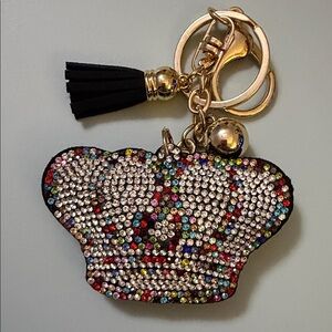 Crystal-Embellished Crown Keychain Charm - Multicolor